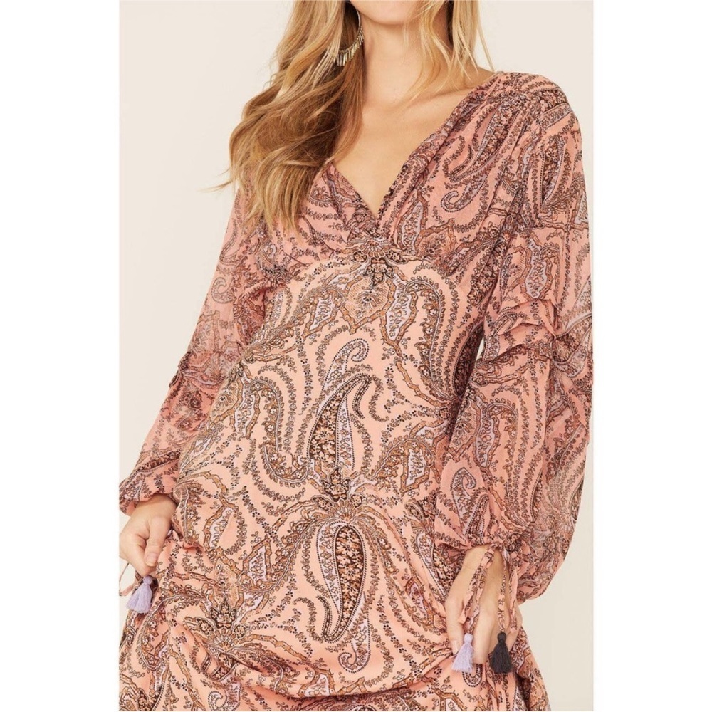 Free People Mirage Long Sleeve Pink Paisley Maxi Dress sz 2 - Picture 3 of 8